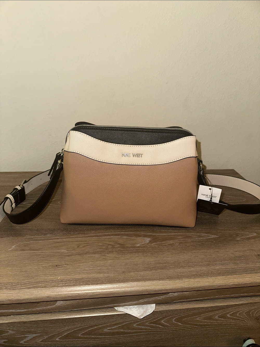 Nine West Tan, White and Black Colorblock Crossbody Bag
